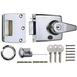 Double Locking Nightlatch 60mm - Finish: Polished Chrome Body - Chrome Cylinder