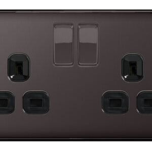 13a 2 Gang Switch Socket Black Nickel With Black Inserts