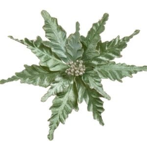 Velour Clip On Poinsettia - 25cm Green