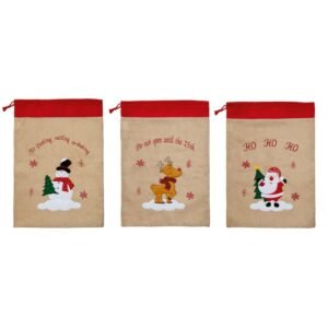 Santa, Snowman & Reindeer Jute Santa Sack - 70 x 50cm