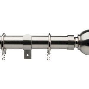 Universal 16/19mm extendable ball finial metal pole set in satin steel