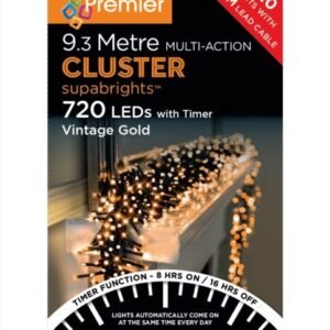 720 LED Multi Action Supabrights Cluster Lights With Timer - Vintage Gold/Green Cable