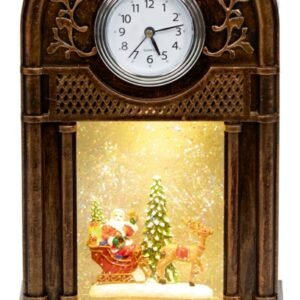 Antique Gold Clock Glitter With Spinner Santa - 29cm