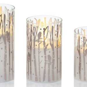 Printed Glass Candles Woodland Silver - Set 3