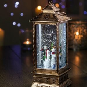 Oblong Lantern Water Spinner Snowman - 27cm