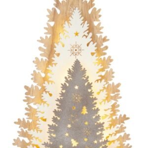 Lit Wooden 3 Layered Tree 14 Warm White LEDs - 43cm