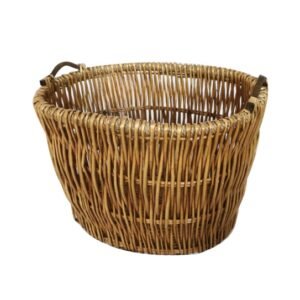 Wooden Handle Oval Log Basket