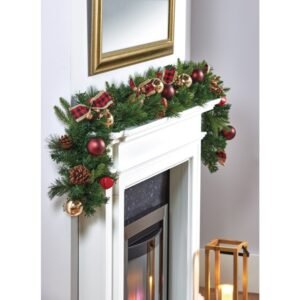 Red Bow Garland With Baubles & Cones - 1.8m