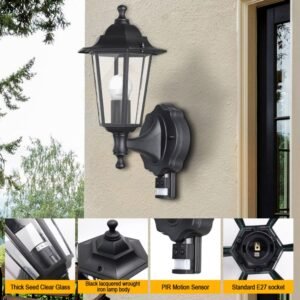 Vintage Wall Light W/E27 L/H With PIR - Black