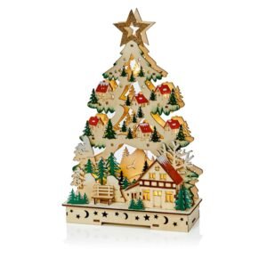 Lit Christmas Tree Village Scene - 36cm