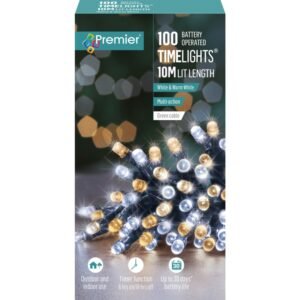 100 LED Multi Action Battery Operated TIMELIGHTSâ„¢ - White/Warm White/Green Cable