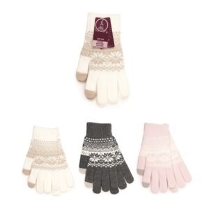 Ladies Touch Screen Brushed Gloves - Fairisle Knitting