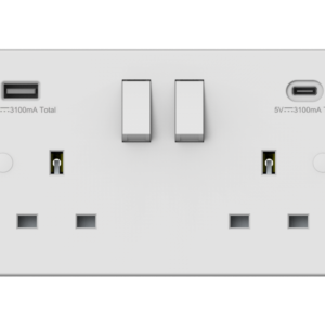 Switched Socket With USB A + C Double Pole - Square Edge