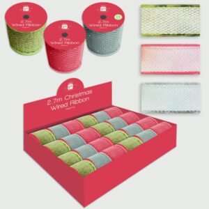 Wired Christmas Ribbon 3 Colours - 2.7m