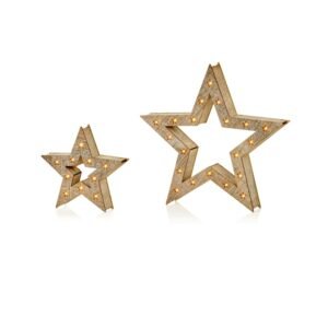 Lit Wooden Star Set Of 2 - 21cm