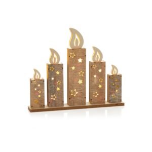 Lit Wooden Candles Scene - 36cm