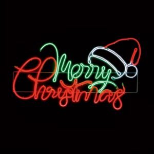 Lit Neon Merry Christmas With Santa Hat - 53cm