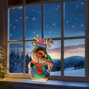 Rudolph Holding Wreath Infinity Mirror - 40cm