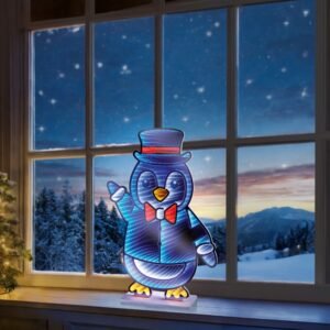 Penguin With Top Hat & Bow Tie Infinity Mirror - 40cm
