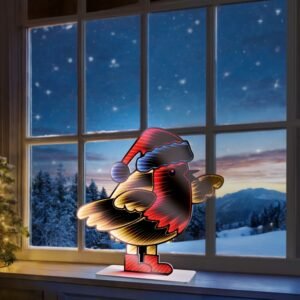 Robin With Santa Hat Infinity Mirror - 40cm