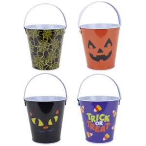 Halloween Printed Tin Candy Buckets - Assorted