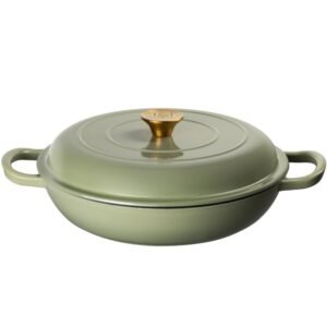 Cast Iron Sage Green Shallow Casserole - 30cm